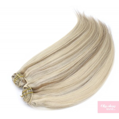 73 cm Remy Clip In Maxi Set, 100% Menschenhaar europäischen Typs - platin/hellbraun