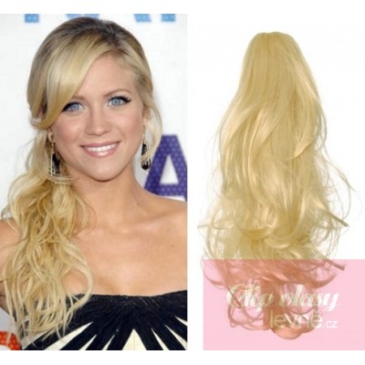 60 cm langer Clip-In-Pferdeschwanz/Zopf 100% japanische Kanekalon-Fasern lockige – weißblond