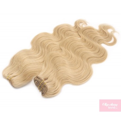 Wellige Clip In Maxi Set 53 cm Remy 100% Menschenhaar - naturblond