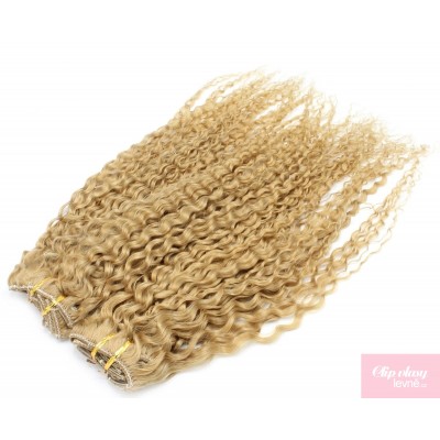 Lockiges Clip In Maxi Set 53 cm Remy 100% Menschenhaar - naturblond