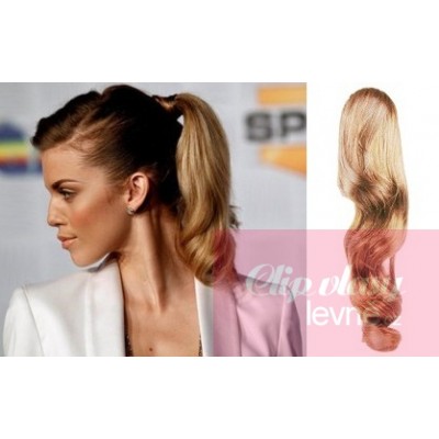 60 cm langer Clip-In-Pferdeschwanz/Zopf 100% japanische Kanekalon-Fasern wellige – naturblond/hellblond