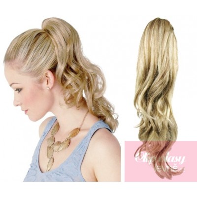 Clip In Pferdeschwanz mit Clip wellig 60 cm - platinum/hellbraun