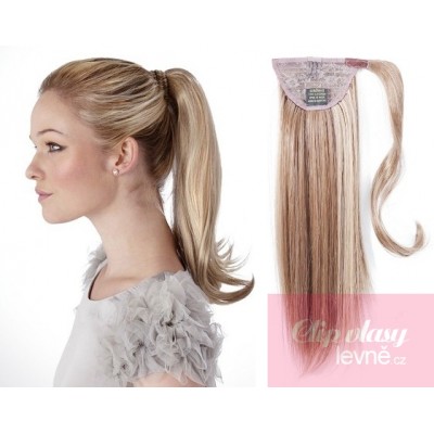 Clip-Pferdeschwanz/Zopf aus 100% Remy-Menschenhaar, 50 cm, gerade - platinum/hellbraun