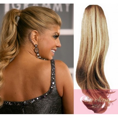 Clip-Pferdeschwanz/Zopf aus 100% Remy-Menschenhaar, 50 cm, wellig - naturblond/hellblond