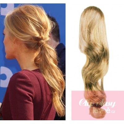 Clip-Pferdeschwanz/Zopf aus 100% Remy-Menschenhaar, 60 cm, wellig - naturblonde