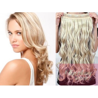 63cm Remy Clip-In Haarteil wellig – platinum/hellbraun