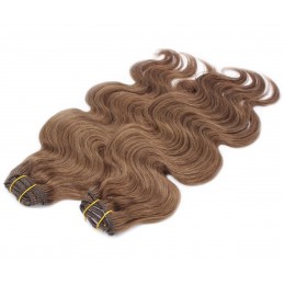 Wellige Clip In Maxi Set 53 cm Remy 100% Menschenhaar - mittelbraun