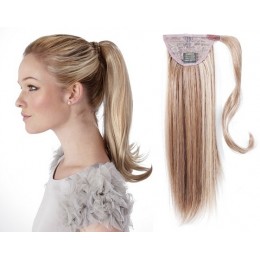 Clip-Pferdeschwanz/Zopf aus 100% Remy-Menschenhaar, 60 cm, gerade - platinum/hellbraun