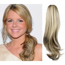 Clip-Pferdeschwanz/Zopf aus 100% Remy-Menschenhaar, 60 cm, wellig - platinum/hellbraun